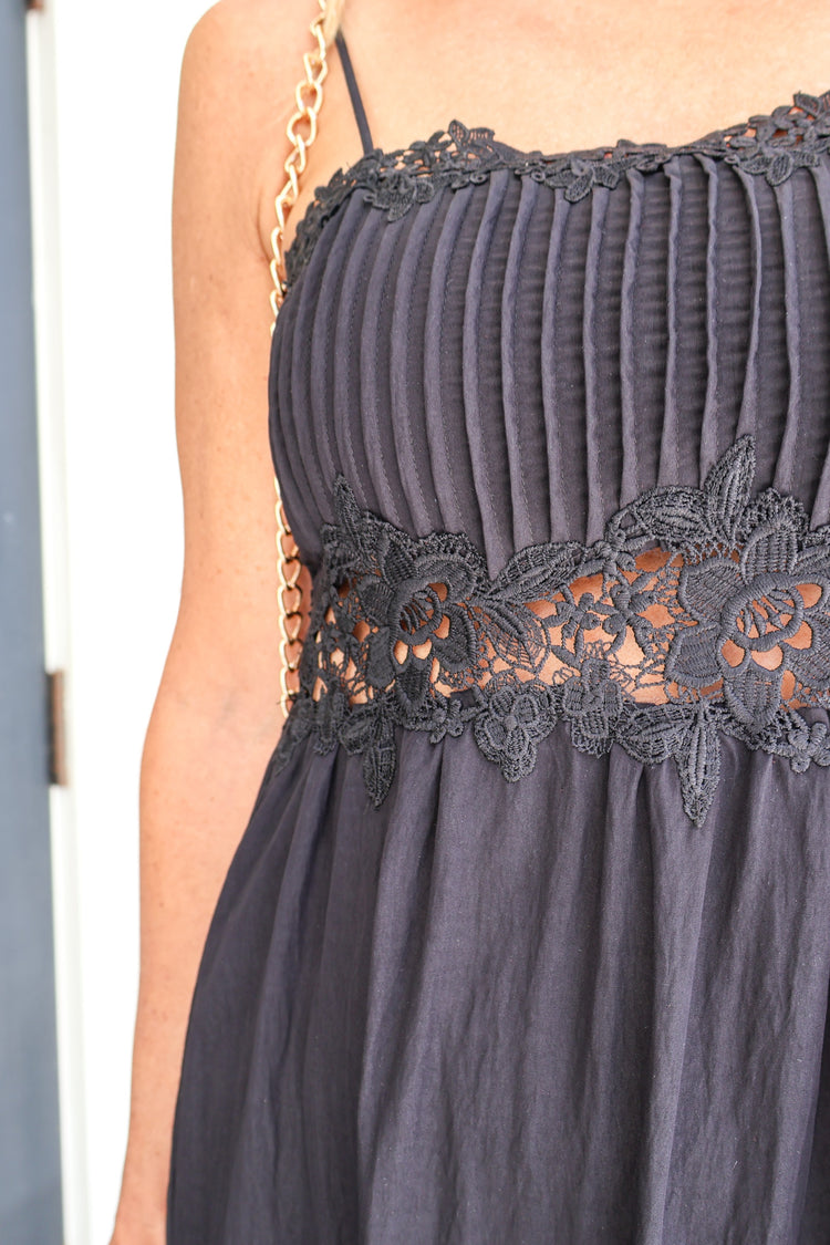 Night Bloom Pintuck Lace Midi Dress