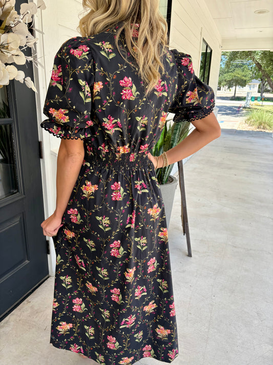 Vino Sipping Floral Midi