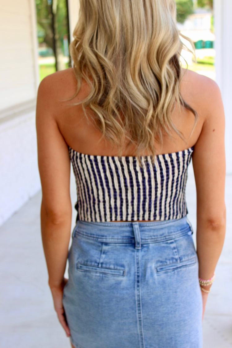 Nara Navy Stripe Scarf Top