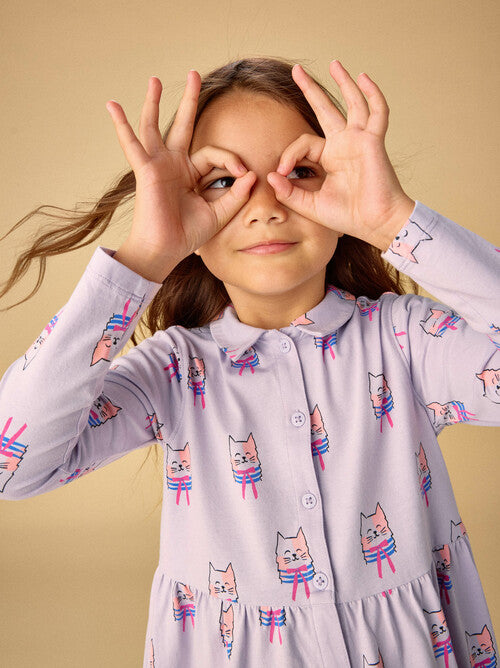 Bowtie Cats Collared LS Shirtdress