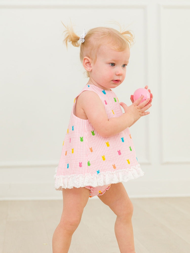 Pink Bunny Stripe Gauze Swing Top & Bloomer Set