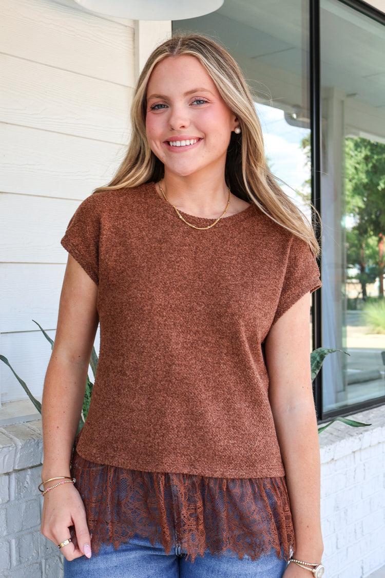 Double Take Lace Trim Top