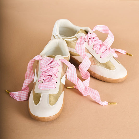 Gingham Pink Step It Up Shoe Laces