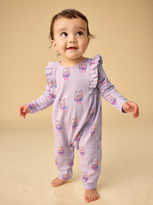 Bowtie Cats Ruffle Shoulder Baby Romper