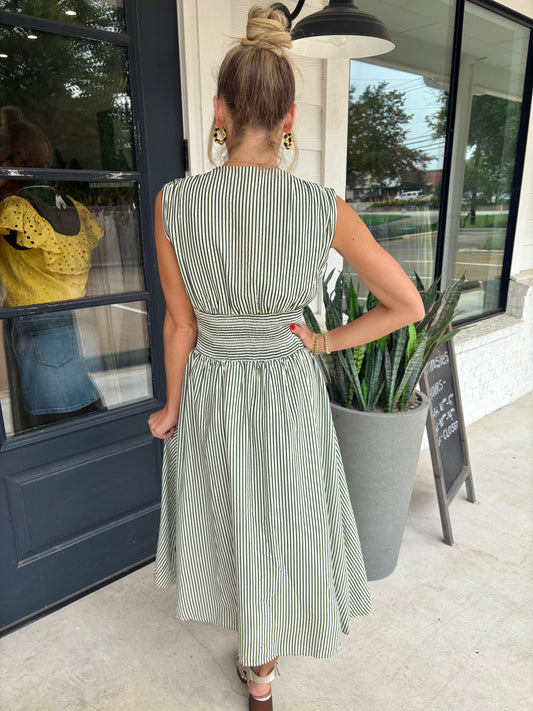 Let's Get Out Of Town Striped Midi Dress