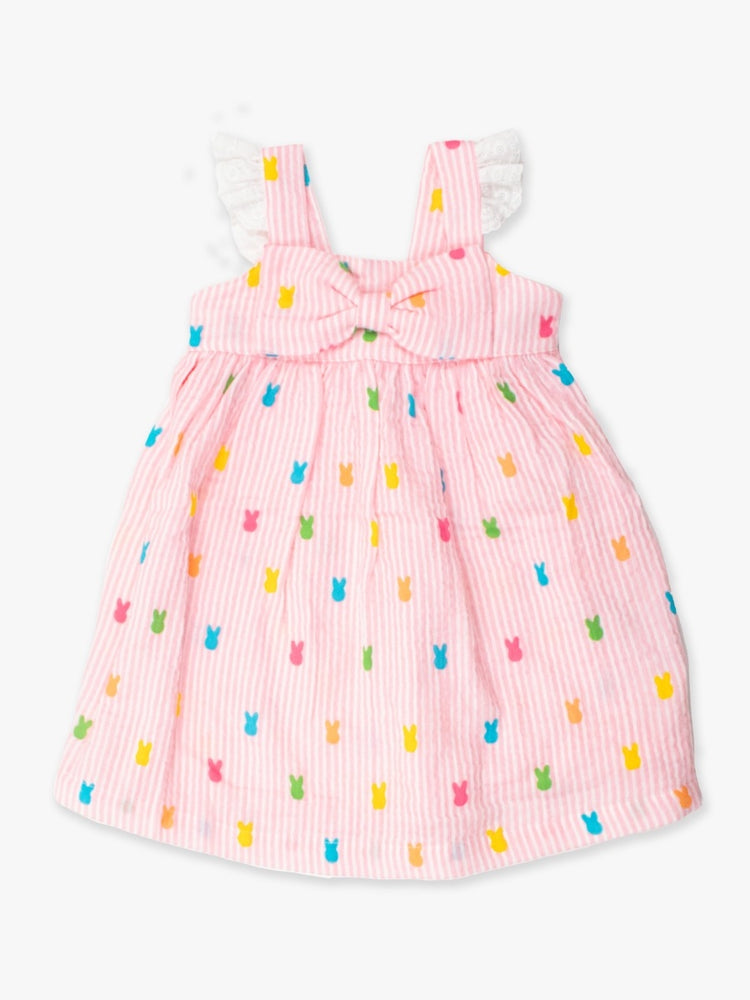 Pink Bunny Stripe Gauze Flutter Bow Dress