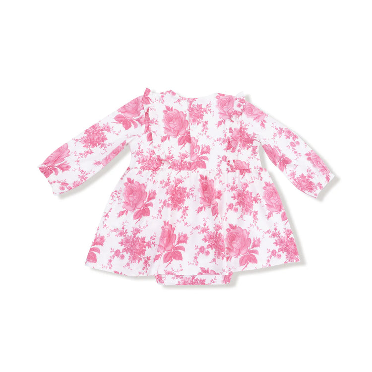 Vintage Pink Roses Ruffle Bodysuit Dress