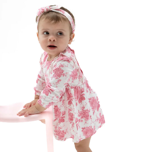Vintage Pink Roses Ruffle Bodysuit Dress