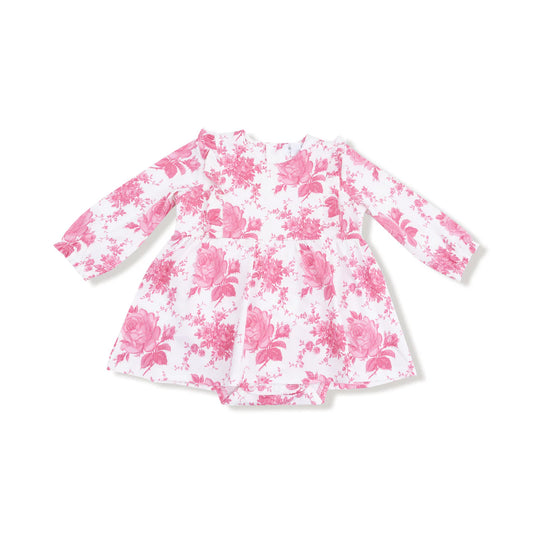 Vintage Pink Roses Ruffle Bodysuit Dress