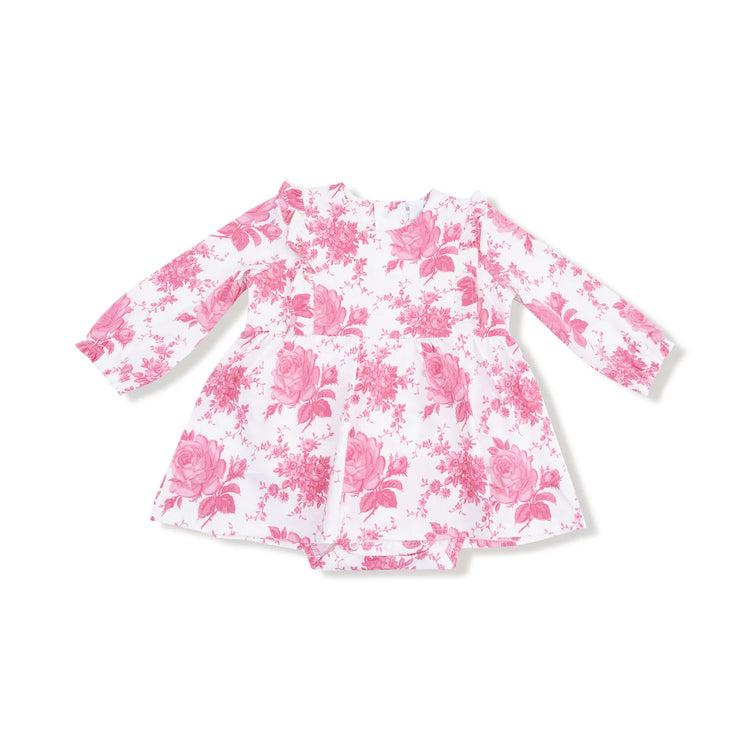 Vintage Pink Roses Ruffle Bodysuit Dress