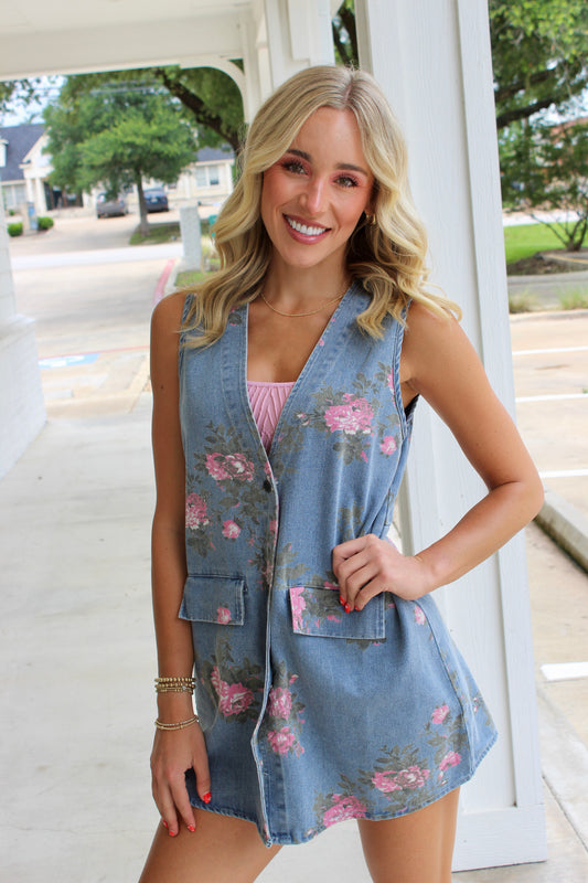 Garden Picnic Denim Vest Dress