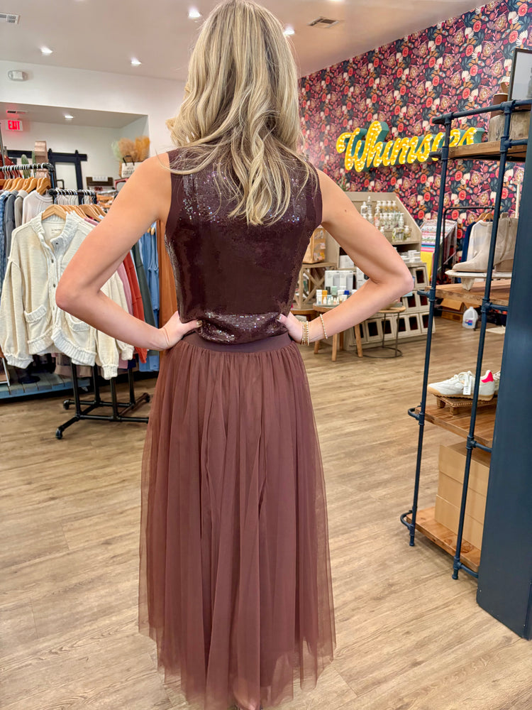 Mocha Moves Tulle Midi Skirt
