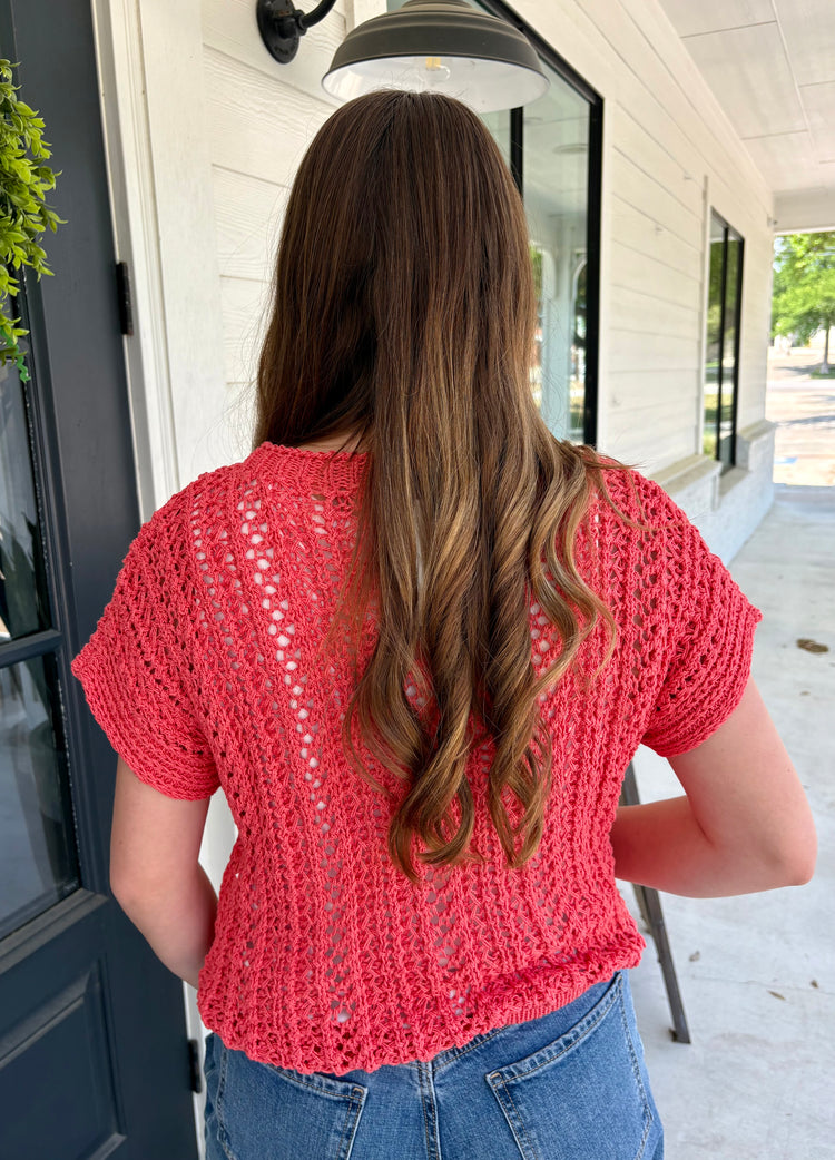 Tasha Peachy Coral Crochet Top
