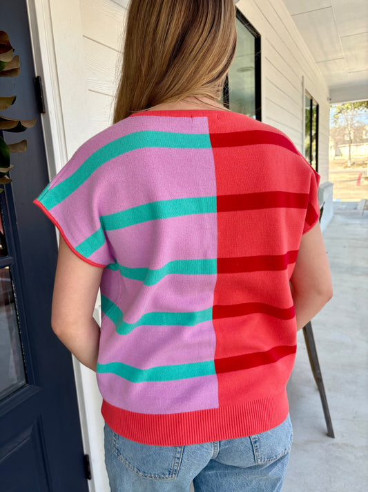 Hannah Coral + Lilac Stripe Sweater