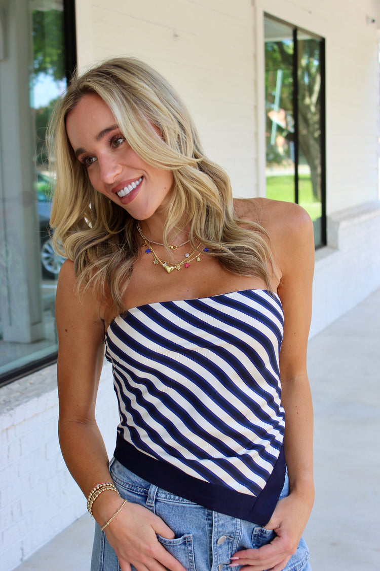 Nara Navy Stripe Scarf Top