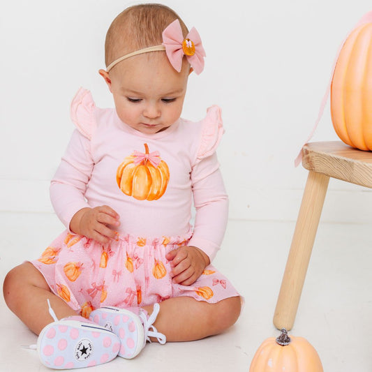 Coquette Pumpkin LS Tutu Bodysuit