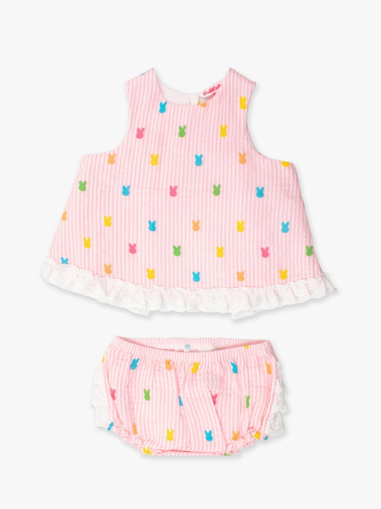 Pink Bunny Stripe Gauze Swing Top & Bloomer Set