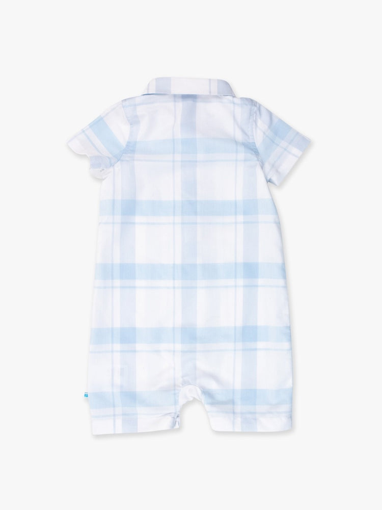 Light Blue Windowpane Button-Up Romper