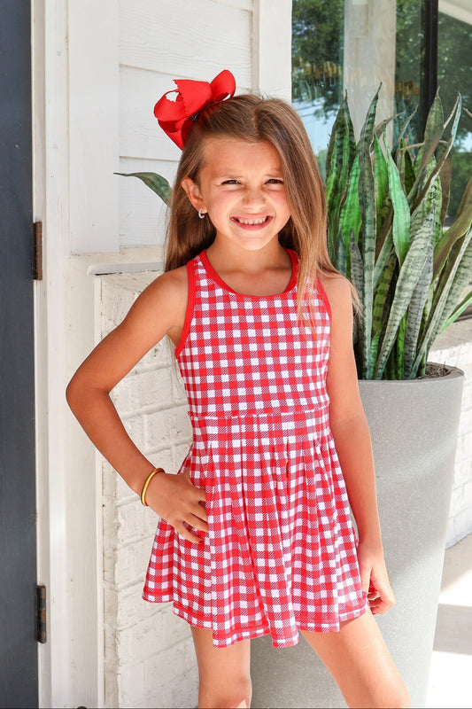 Red Gingham Active Dress & Bike Short Set