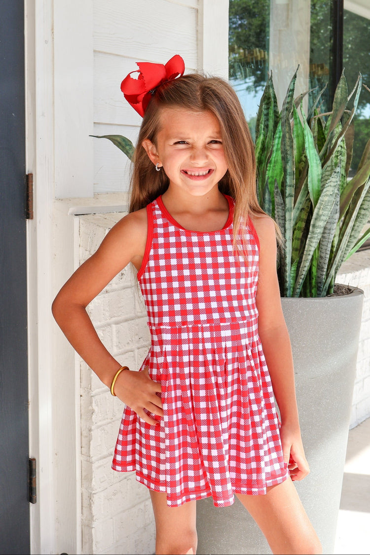 Red Gingham Active Dress & Bike Short Set