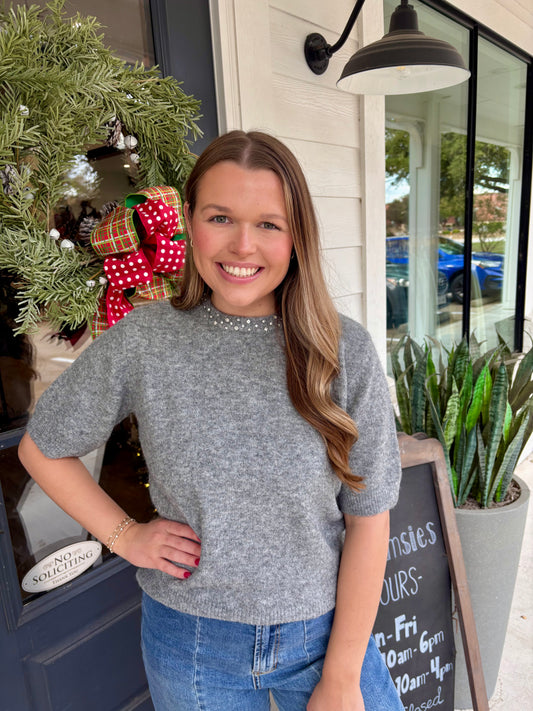 Byomea Rhinestone SS Sweater