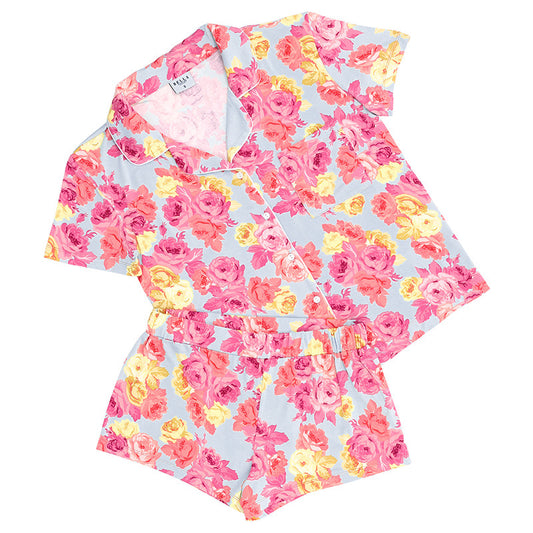 Bella Bamboo Blue + Rose Floral SS PJ Set