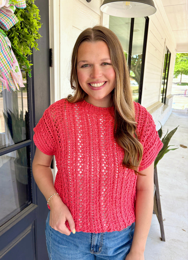 Tasha Peachy Coral Crochet Top
