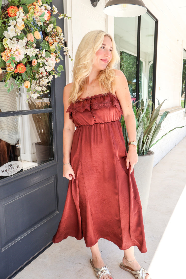 Ceremony Lace Trim Midi Dress