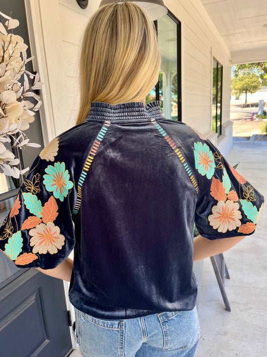 Autumn Charm Embroidered Velvet Top