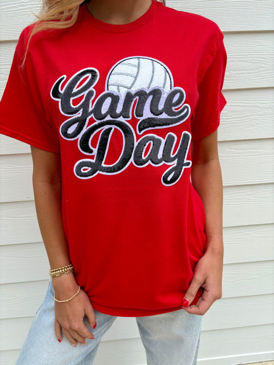 Black Sequin Volleyball Game Day Patch Red Everyday Tee