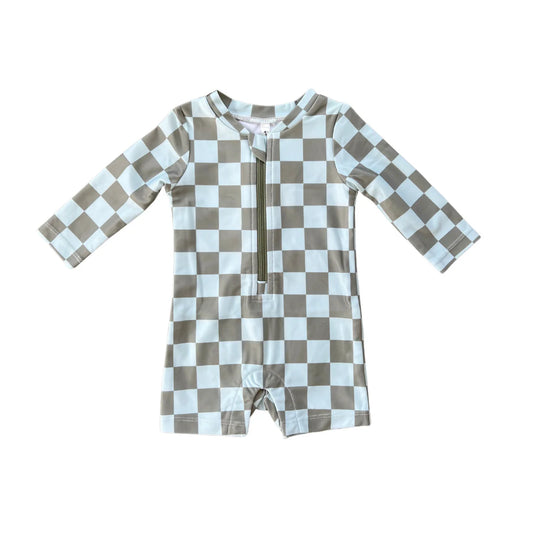 Checker In Seagrass One-Piece Rash Guard