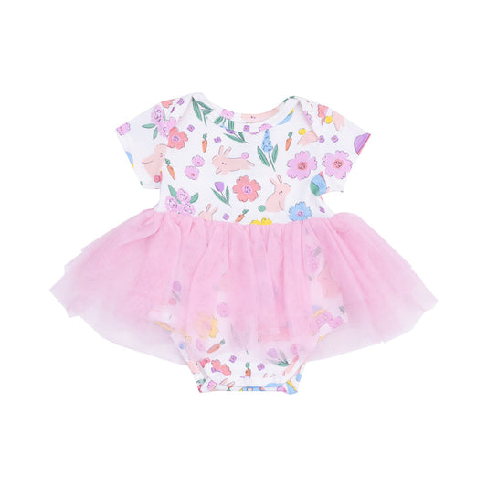 Easter Bunnies Pink Swirly S/S Tutu Bodysuit Dress