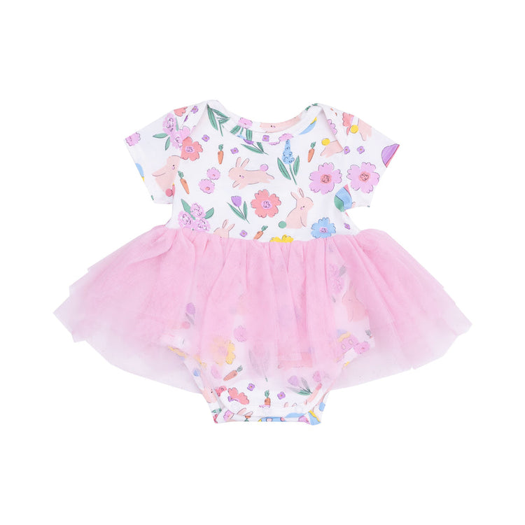 Easter Bunnies Pink Swirly S/S Tutu Bodysuit Dress