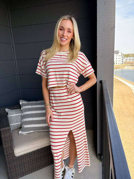 Gabe Red Striped Knit Top