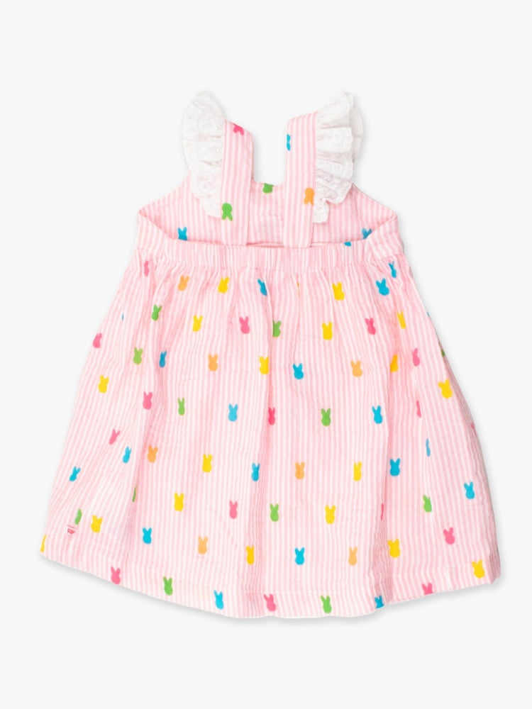 Pink Bunny Stripe Gauze Flutter Bow Dress