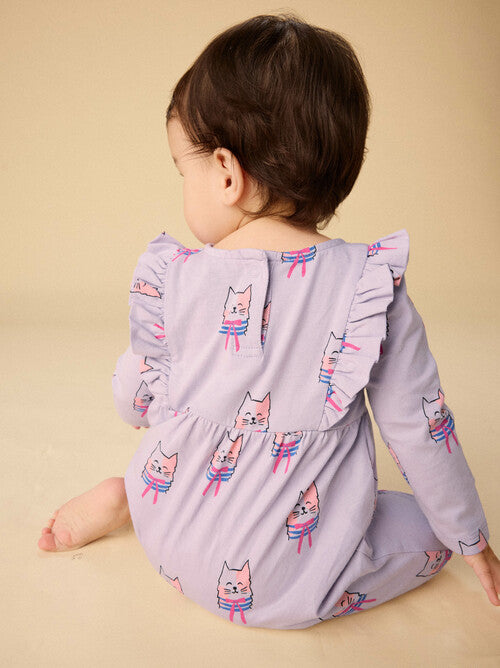 Bowtie Cats Ruffle Shoulder Baby Romper