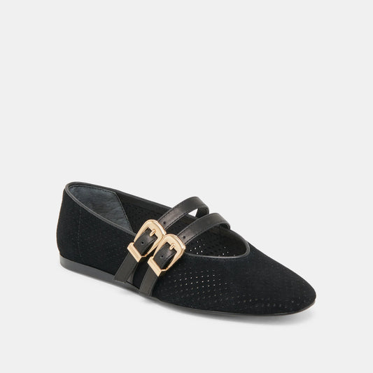 Baylee Grommet Onyx Suede Ballet Flats