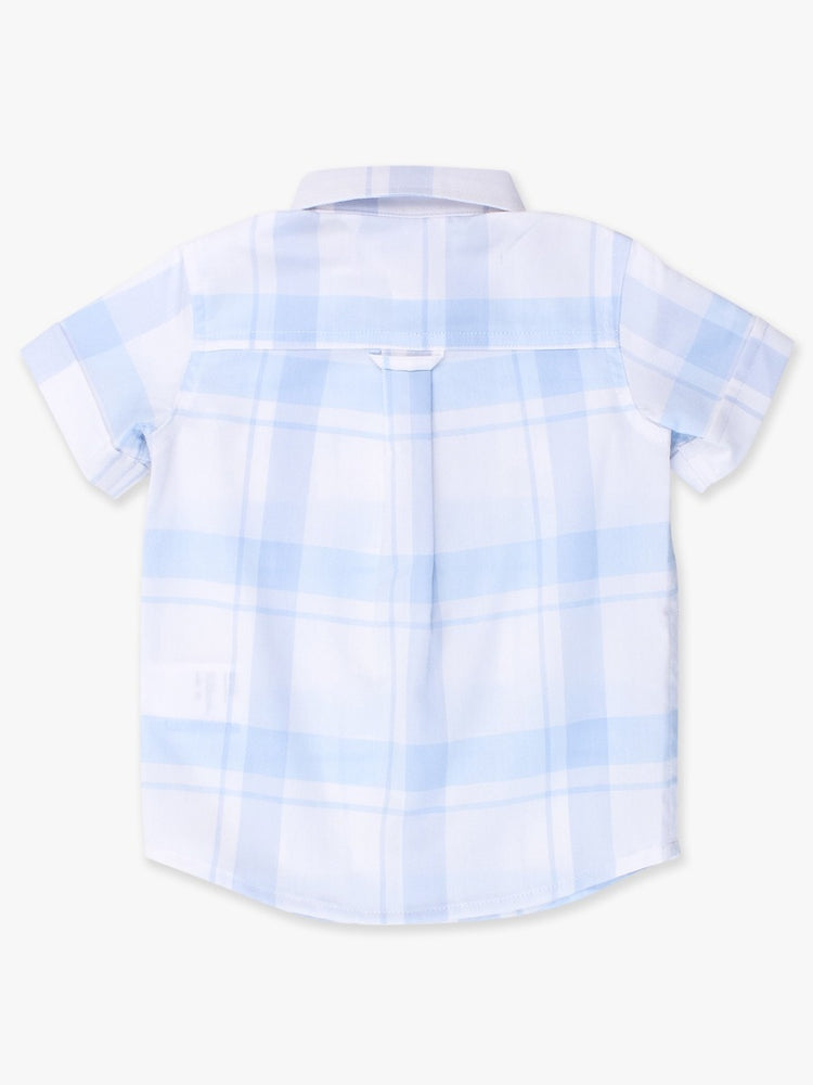 Light Blue Windowpane S/S Button Down Shirt