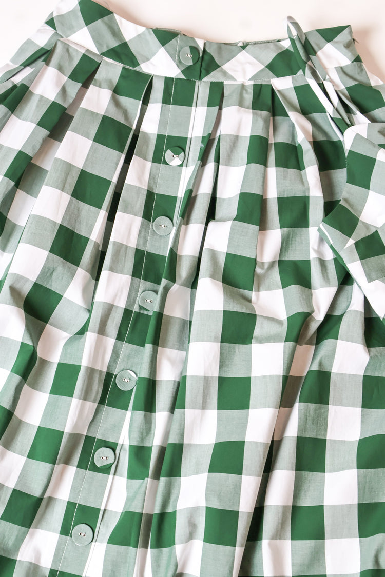 Honey Green Gingham Midi Skirt