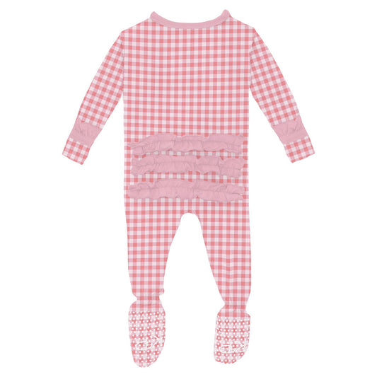 Cake Pop Gingham Ruffle Footie w/ 2-Way Zipper