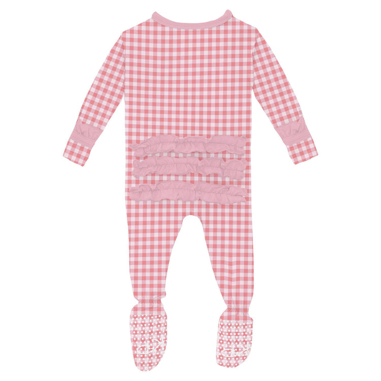 Cake Pop Gingham Ruffle Footie w/ 2-Way Zipper