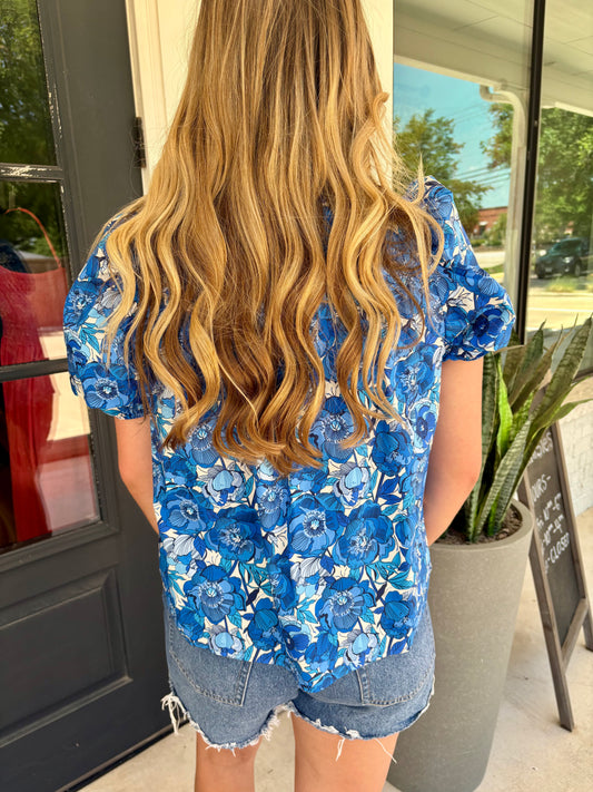 Blue Peonies Brody Top