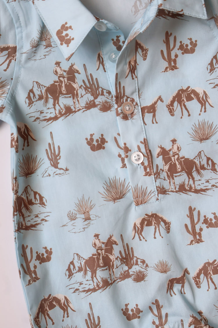 Blue Trail Toile Short Sleeve Button Down Shirt