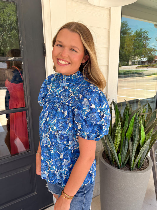 Blue Peonies Brody Top