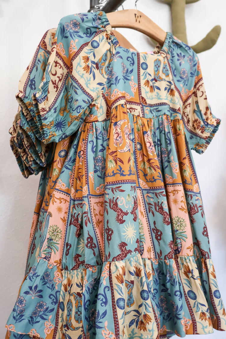 Painted Tiles Haven Western Print Girls Dress w/Cactus