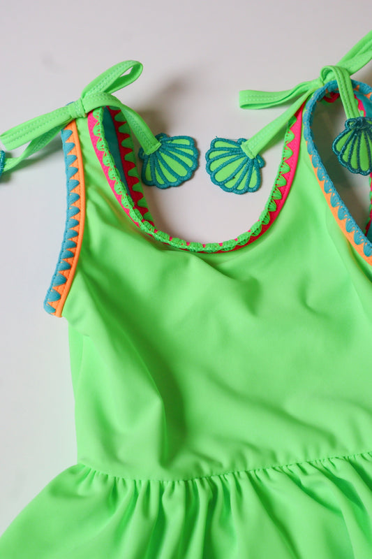 Neon Honeydew Peplum One Piece Swimsuit