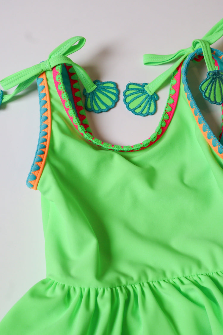 Neon Honeydew Peplum One Piece Swimsuit