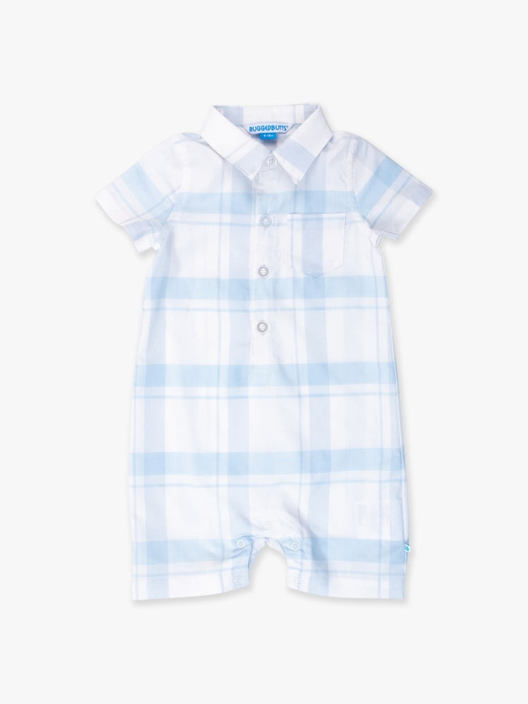 Light Blue Windowpane Button-Up Romper