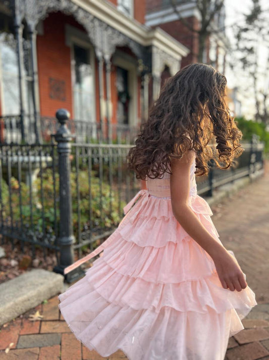 Pink Stripe Tulle Midi Dress