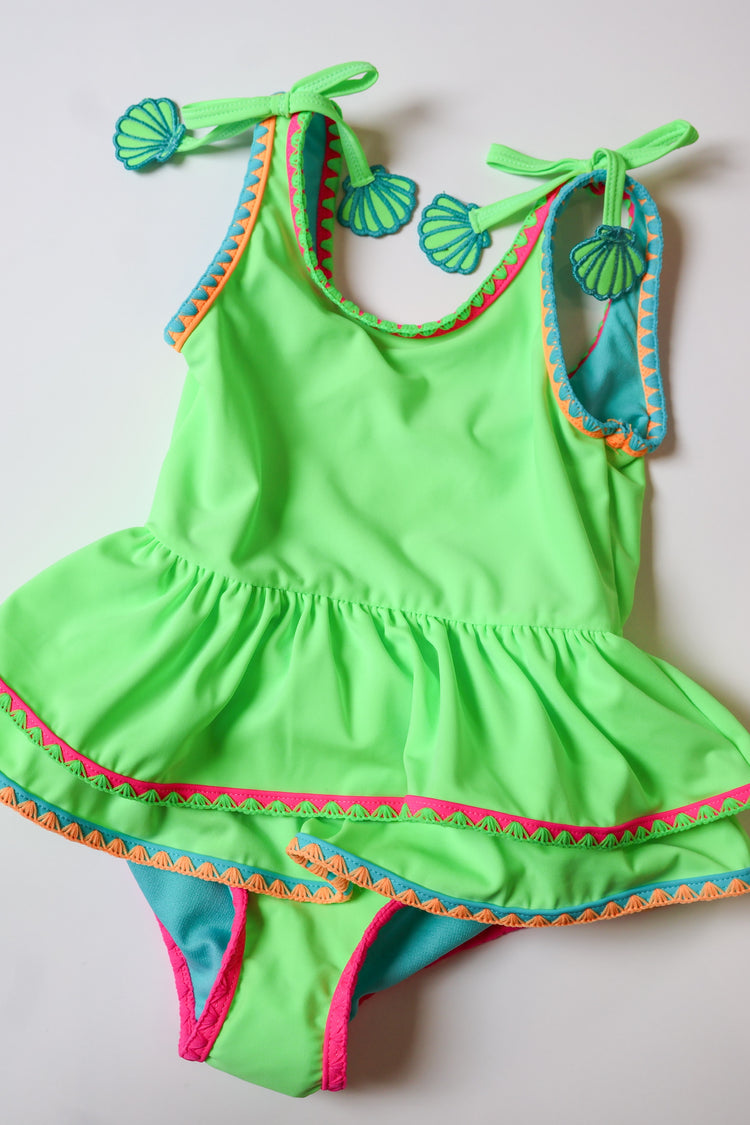 Neon Honeydew Peplum One Piece Swimsuit